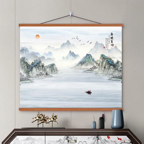 客厅新中式一件定制山水画装饰画