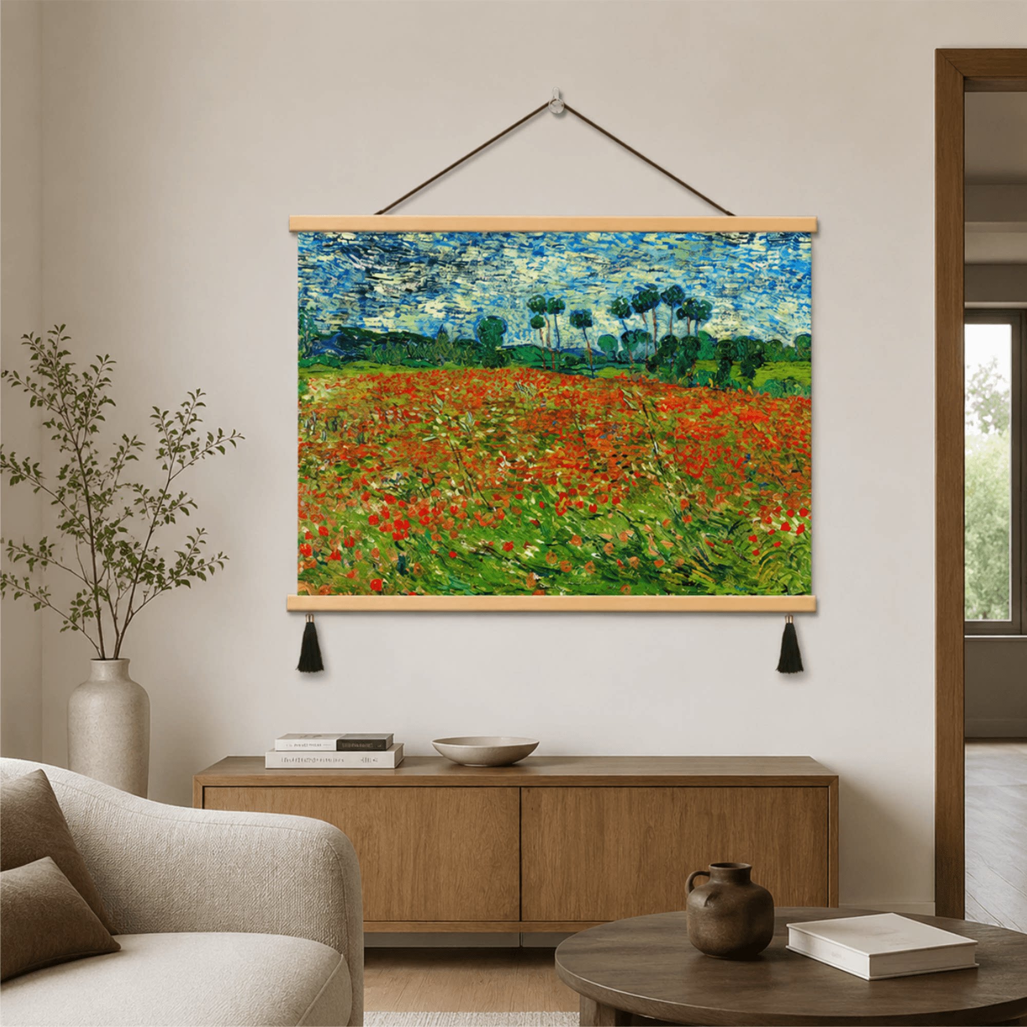 梵高经典罂粟花田田园风景油画现代简约客厅卧室玄关墙面装饰挂画
