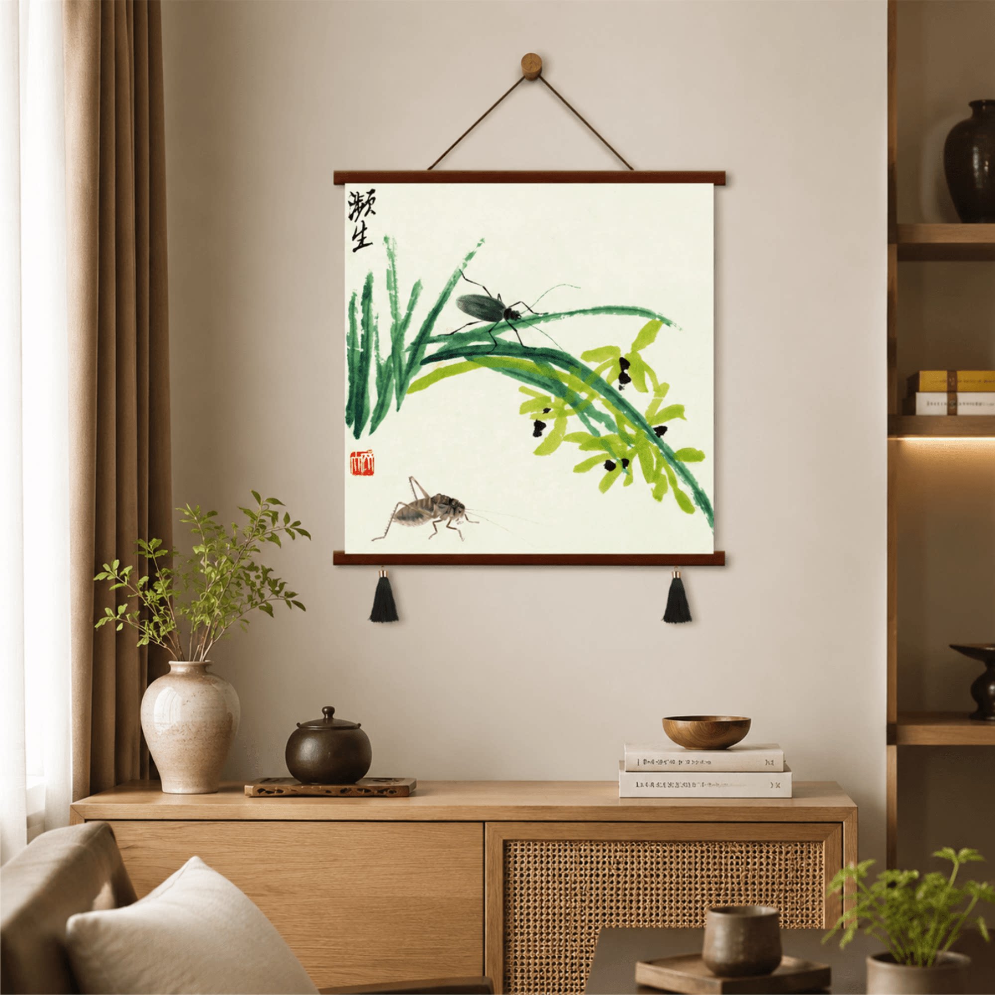 新中式齐白石水墨虫草兰花国画客厅玄关卧室茶室墙面的装饰画