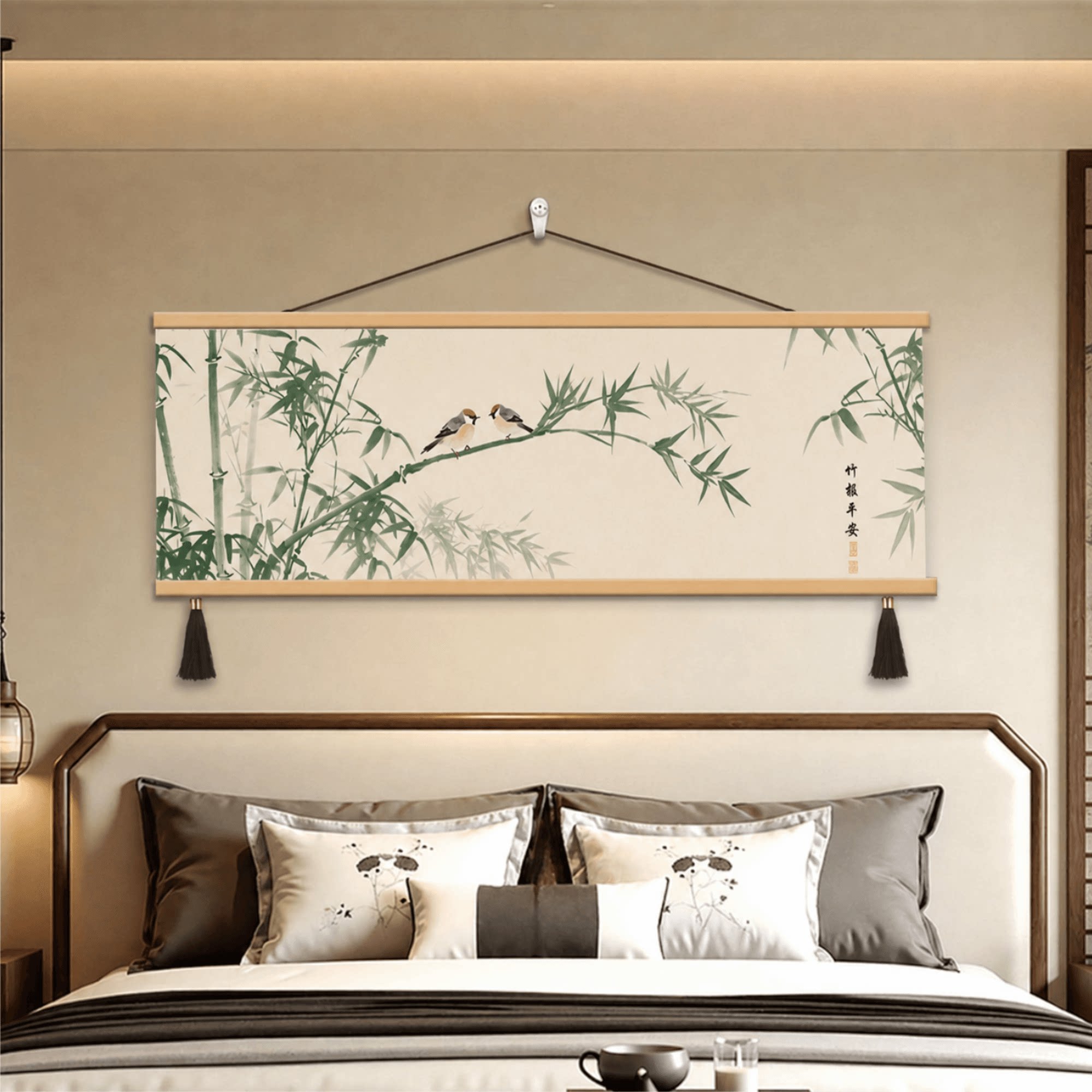新中式竹报平安沙发背景墙床头挂画客厅卧室水墨竹子花鸟装饰画
