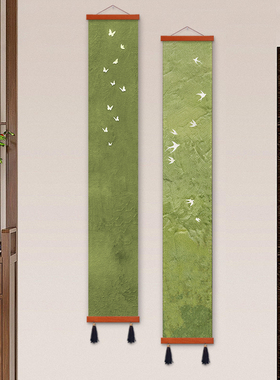 中古风玄关装饰画法式绿色走廊过道挂画复古艺术入户正对门壁画