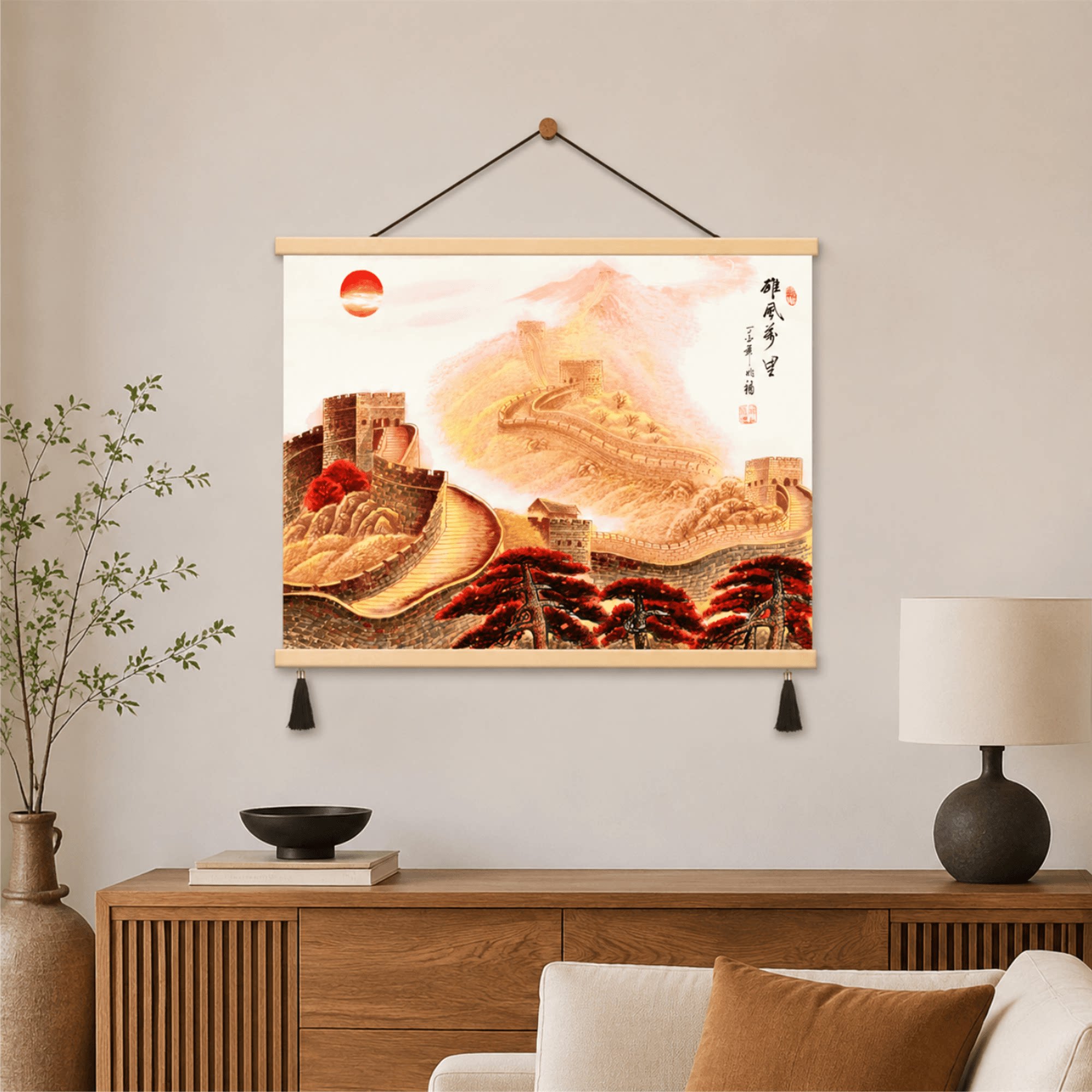 新中式万里长城雄风招财国画客厅书房玄关办公室沙发背景墙装饰画