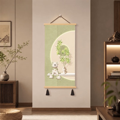 轻奢高级感奶油风玄关暴力熊竹影装饰画客厅走廊墙面立体软装壁画