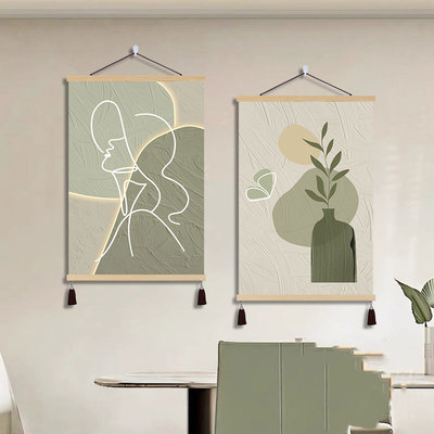 卧室画床头原木奶油风装饰画抽象人物酒店民宿壁画艺术画主卧挂画