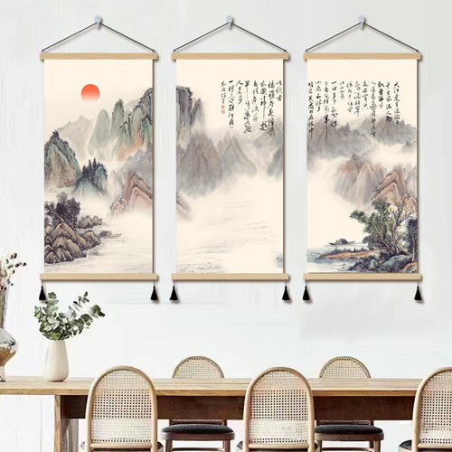 沙发背景墙三联装饰画新中式