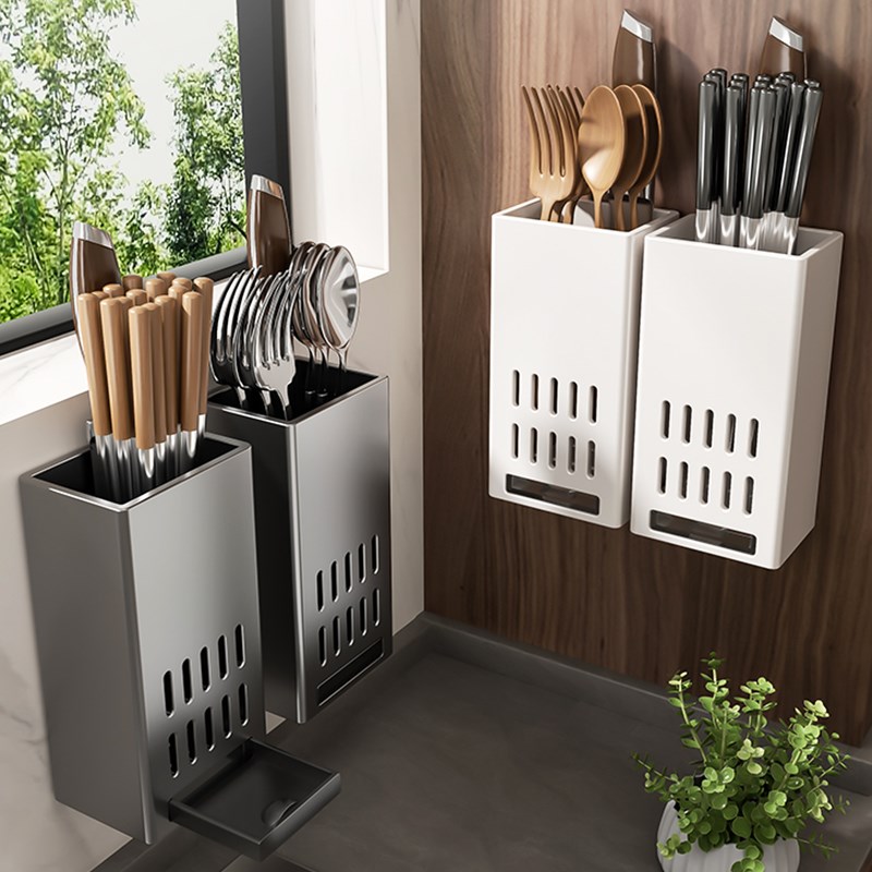小型筷子收纳盒壁挂式筷子筒免打孔筷笼勺子沥水厨房置物架子透气