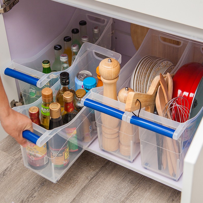 厨房置物架锅具调料配料收纳盒神器橱柜拉篮抽屉分隔整理篮储物箱