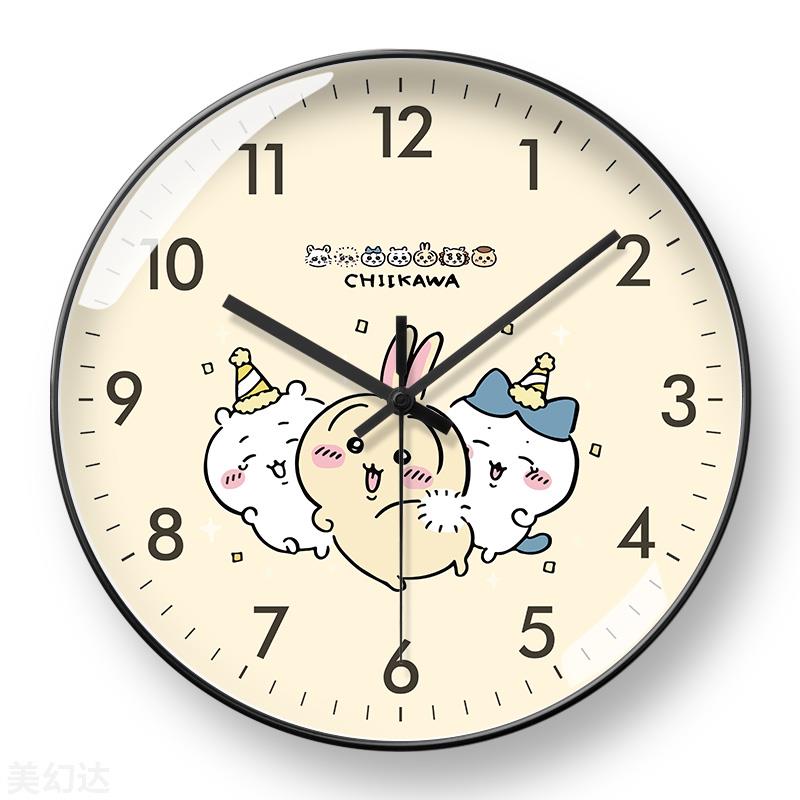 吉伊卡哇挂钟挂墙卧室静音女孩可爱卡通自动对时钟表客饭厅电波钟