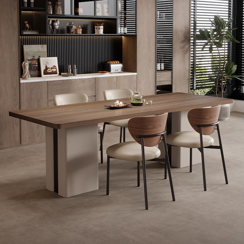意式极简岩板餐桌椅组合家用小户型长方形高级感木纹岩板吃饭桌子