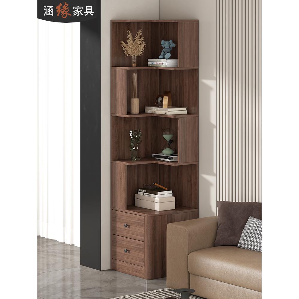 覆古风格卧室床头柜储物架集成角书架家庭床边书柜沙发侧柜7C9