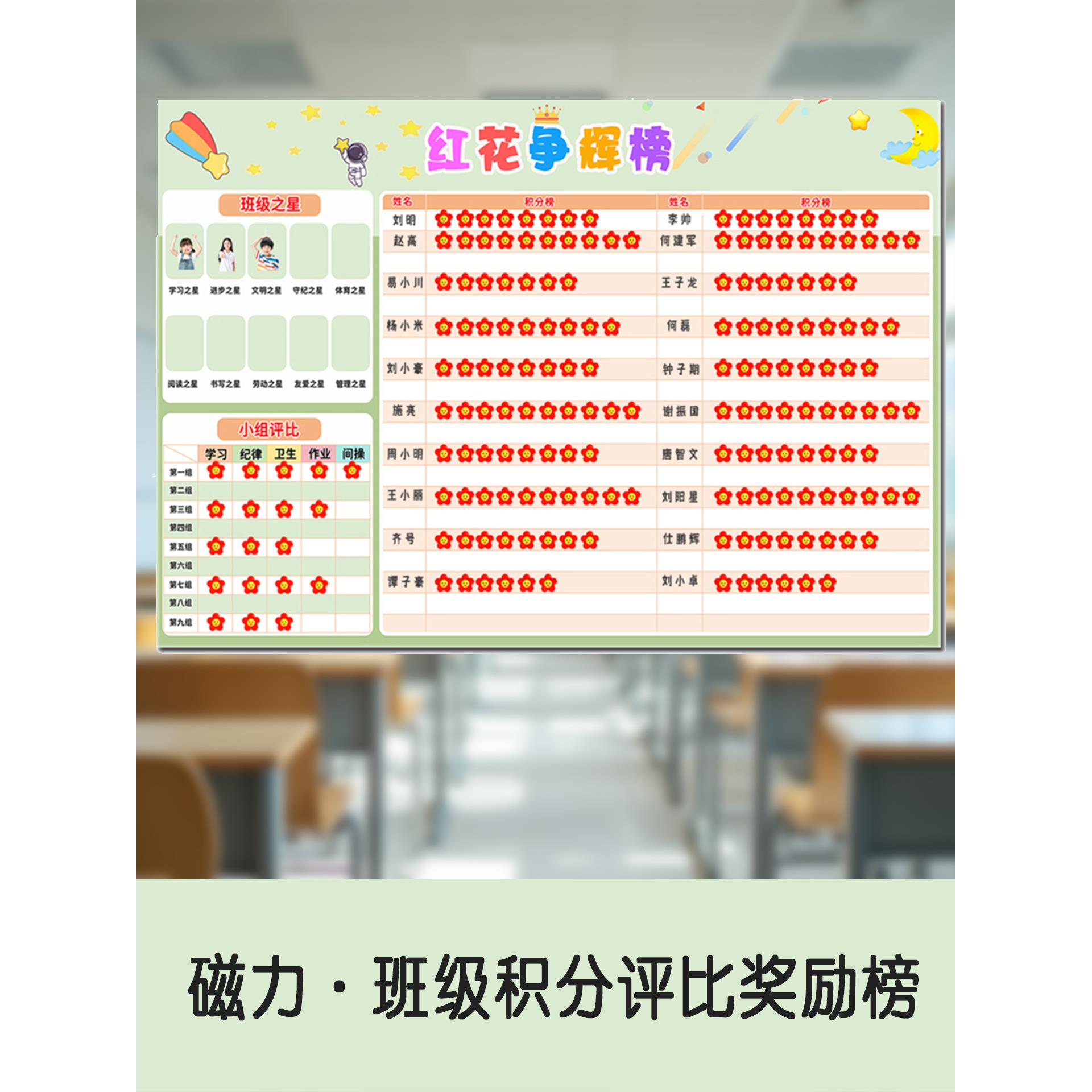 班级评比栏磁贴定制幼儿园红花榜墙贴你追我赶小学生组积分打卡表