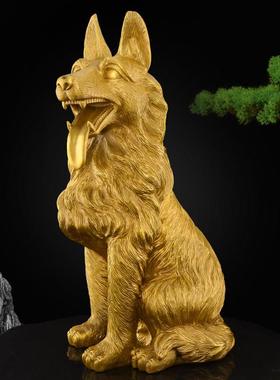 铜狗摆件黄铜十二生肖坐狼狗西北缺角守门客厅入户礼品摆设特大号