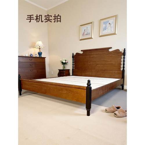 中古风白蜡木长1米9双人撞色180cm主卧1米5法式覆古全实木蝴蝶床