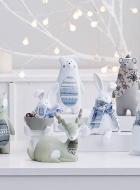 北欧ins卡通小兔子熊麋鹿摆件创意可爱治愈系家居装饰品儿童礼物