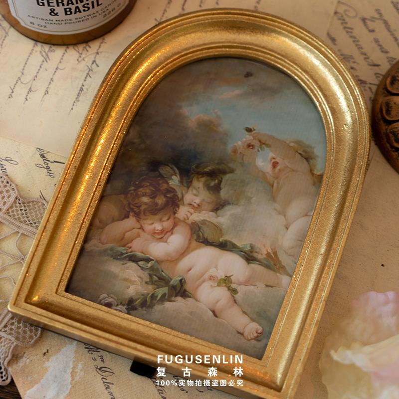 复古森林欧式金色简约拱形浮雕树脂相框画框家居摆件墙面雕花装饰