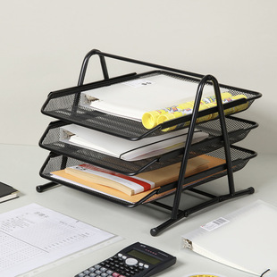 晨光ADM94754金属文件盘/文件篮 网格桌上创意三层收纳置物架铁艺