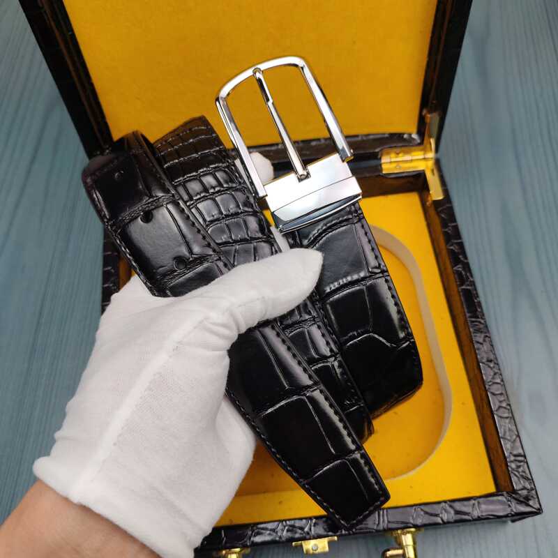 针扣皮带男士真皮商务腰带头层牛皮纯皮鳄鱼纹高档正装百搭裤腰带