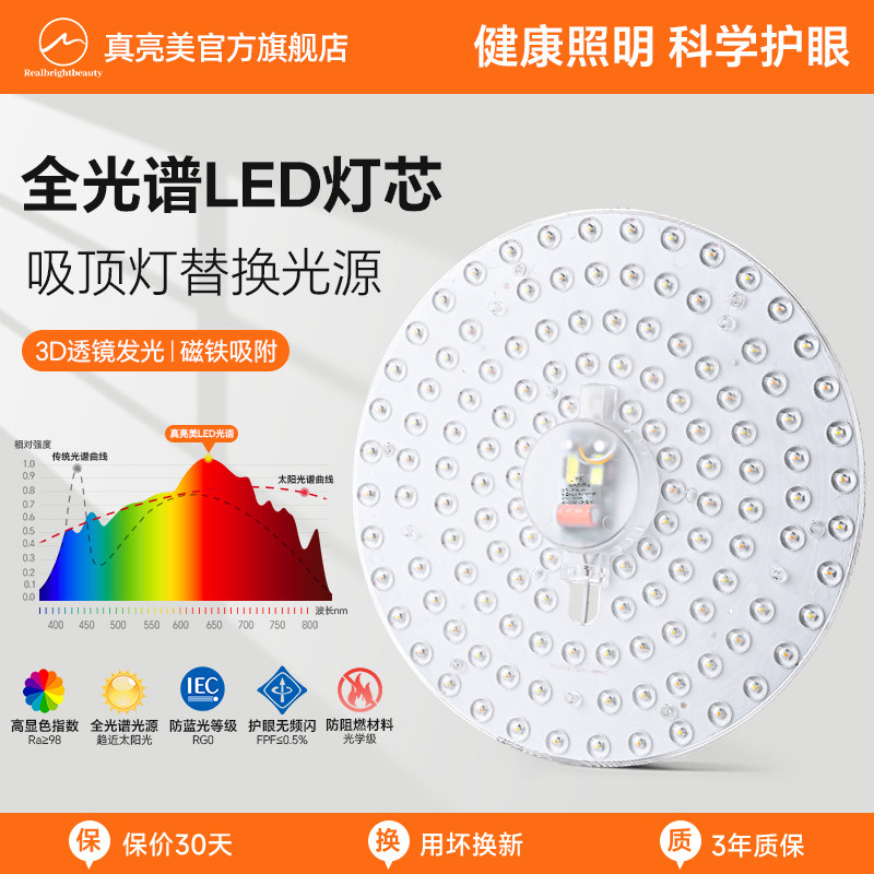 灯芯led吸顶灯客厅卧室护眼磁吸替换灯盘全光谱改造圆形三色灯板,家装灯饰光源,LED球泡灯,淘宝优惠券,粉丝福利购,淘宝优惠卷