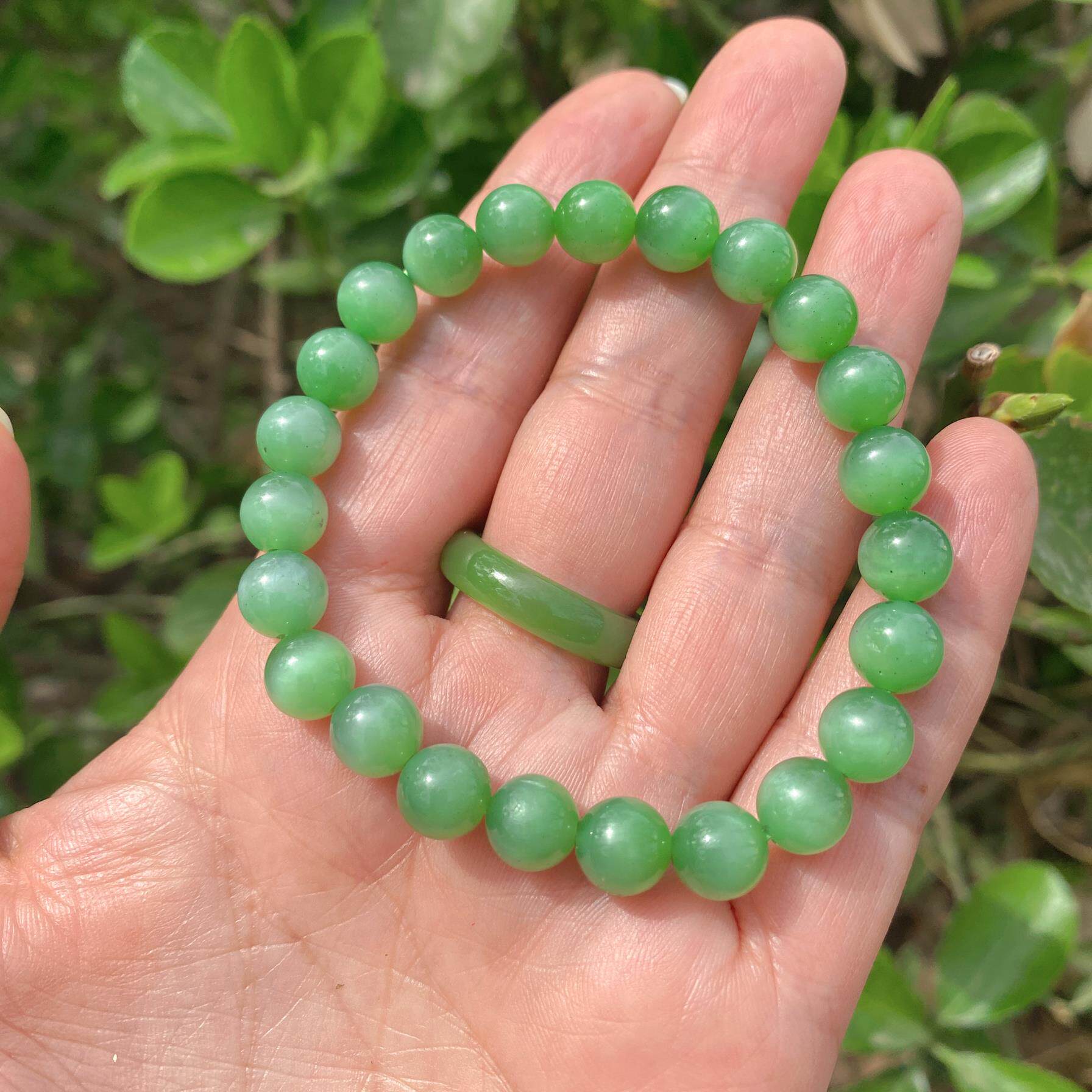 2026天然和田玉碧玉猫眼圆珠手链阳绿老俄料单圈手串男女款简约百