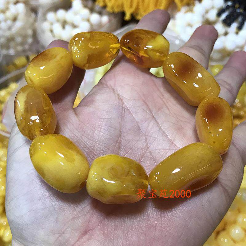 2026天然飘花老蜜蜡鸡油黄手串单圈男女随形原矿情侣琥珀手链招财