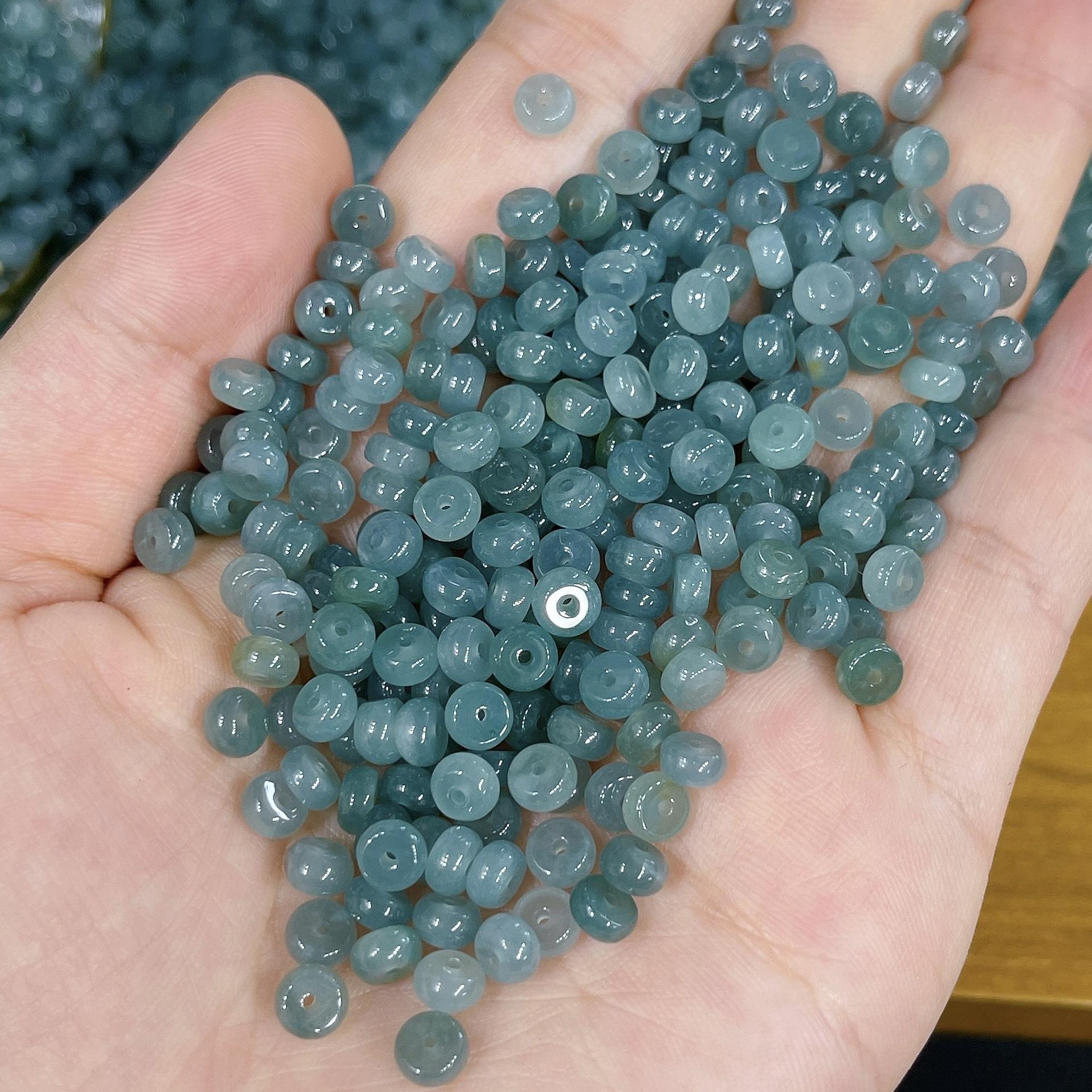 2025天然蓝水翡翠算盘珠散珠DIY冰种珠子玉珠串手链项链配珠材料