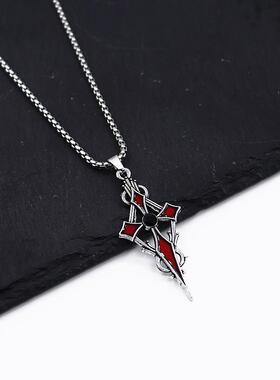 2026跨境新品复古黑暗哥特风项链合金滴油小众高级撒旦十字架吊坠