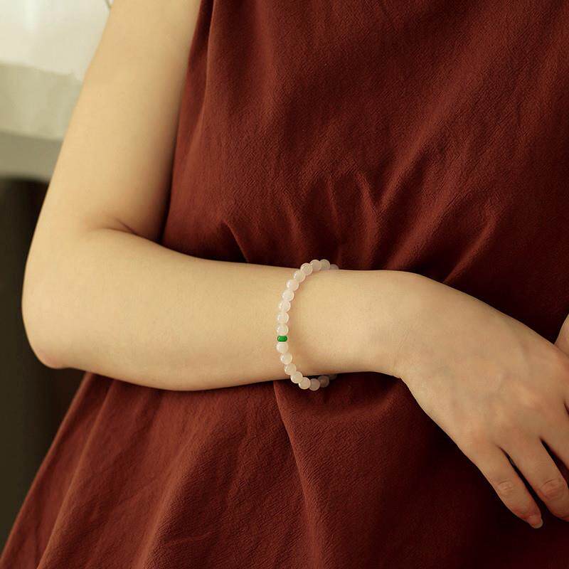 2026白色日光石太阳石手链6mm单圈DIY女款夏季小清新绿色点缀饰品