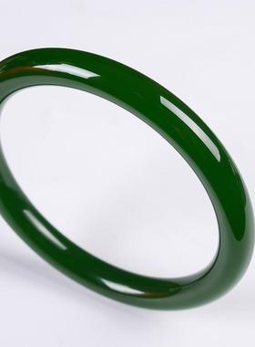 2026天然新疆和田玉碧玉手镯细条老坑菠菜绿圆条女玉镯包邮送证书