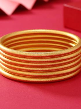 2026沙金古法传承手镯手环铜合金制镀金实心磨砂素圈传承手镯货源