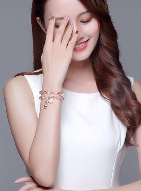 2026鸿澜粉水晶手錬女手串粉色珠子转运招桃花串珠年新款高级感潮