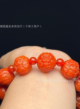 2026精工柿子红玛瑙龙珠手串单圈 满色满肉 男女可戴精品文玩配饰