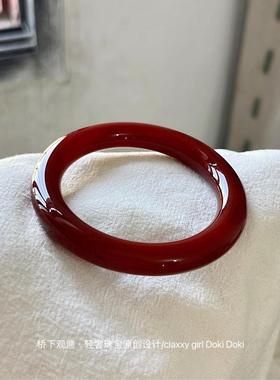 2026天然玛瑙手镯红色玉髓手镯女圆条中国红玉髓玉镯高级感镯子送