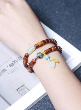 2026老料海越南黄花梨降香搭缅甸翡翠貔貅牌男女款念珠佛珠手链民