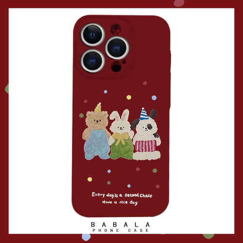 可爱卡通小熊与朋友新年菲林二合一手机壳适用苹果17nova14华为p70mate60小米15reno14vivo荣耀300iPhone16