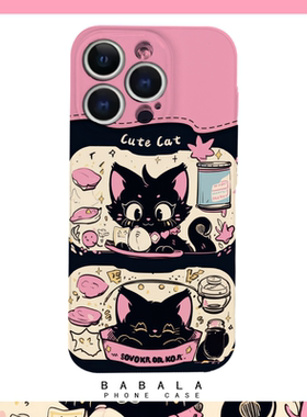 卡通可爱的黑色猫猫日常菲林二合一手机壳适用苹果17nova14华为p70mate60小米15opporen14荣耀300iPhone16
