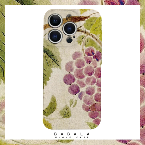 中式国画夏日紫色葡萄菲林二合一手机壳适用苹果17nova14华为p70mate60小米15opporen14ovivo荣耀300iPhone16