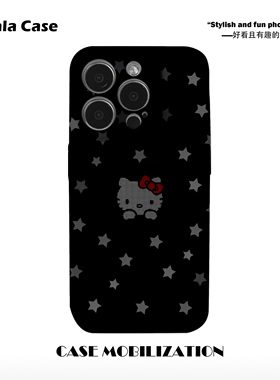 黑色像素风你好KT猫咪菲林二合一手机壳适用苹果17nova14华为p70mate60小米15opporeno14vivo荣耀300iPhone16