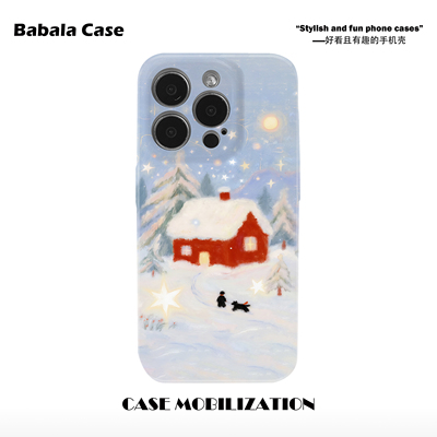 卡通冬夜童话森林小屋菲林二合一手机壳适用苹果17nova14华为p70mate60小米15opporeno14vivo荣耀300iPhone16
