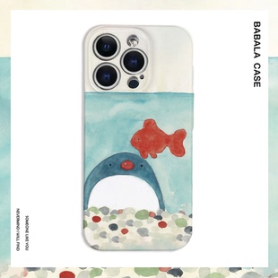 油画童趣海底鲸鱼金鱼菲林二合一手机壳适用苹果17nova14华为p70mate60小米15opporeno14vivo荣耀300iPhone16