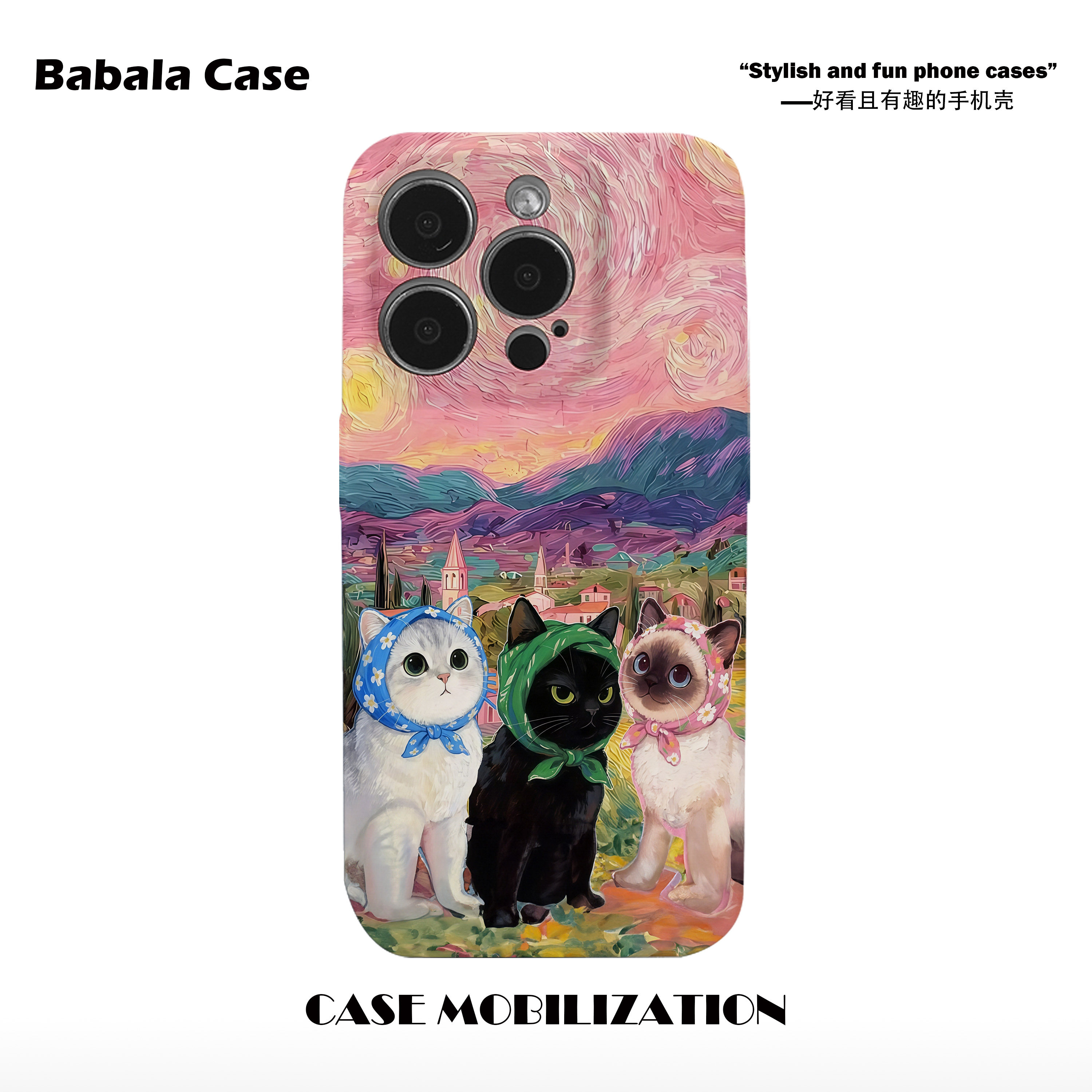 莫奈油画可爱头巾猫猫菲林二合一手机壳适用苹果17nova14华为