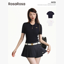 开衩纽扣织带T恤女 RosaRosa polo领短袖 麻花针织衫 2024夏季 新款