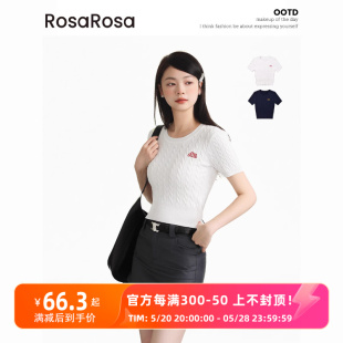 圆领复古麻花针织短袖 RosaRosa 薄款 T恤女百搭显瘦针织衫 夏季 上衣