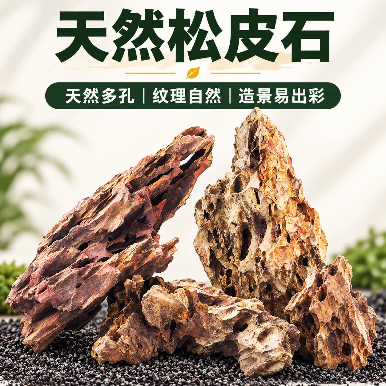 天然大块松皮石鱼缸造景石假山自然风格水草缸造景造景装饰石套餐