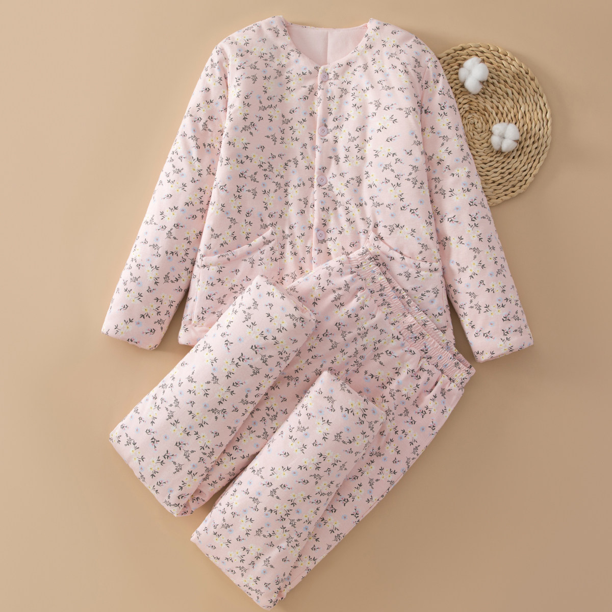 女士纯棉花棉袄棉裤套装大人冬季夹棉保暖棉衣内胆针织贴身穿棉服