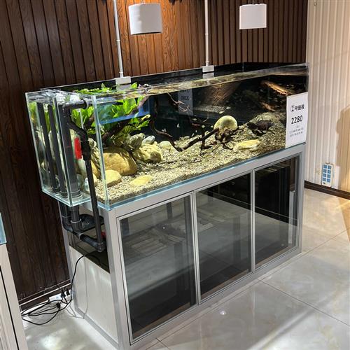 新款溪流缸客厅中型水草水族箱底滤造景超白玻璃背包溢流生态鱼缸 宠物/宠物食品及用品 底柜/落地缸 原图主图