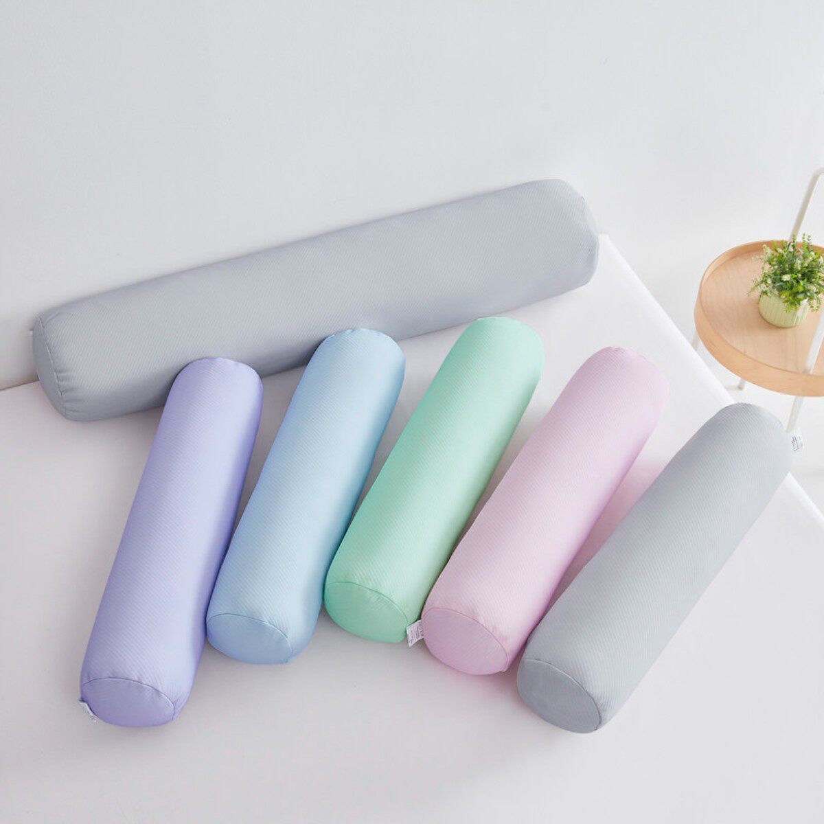 夏季冰丝圆柱抱枕头凉感糖果枕长条枕套纯色侧睡圆形外套睡觉夹腿