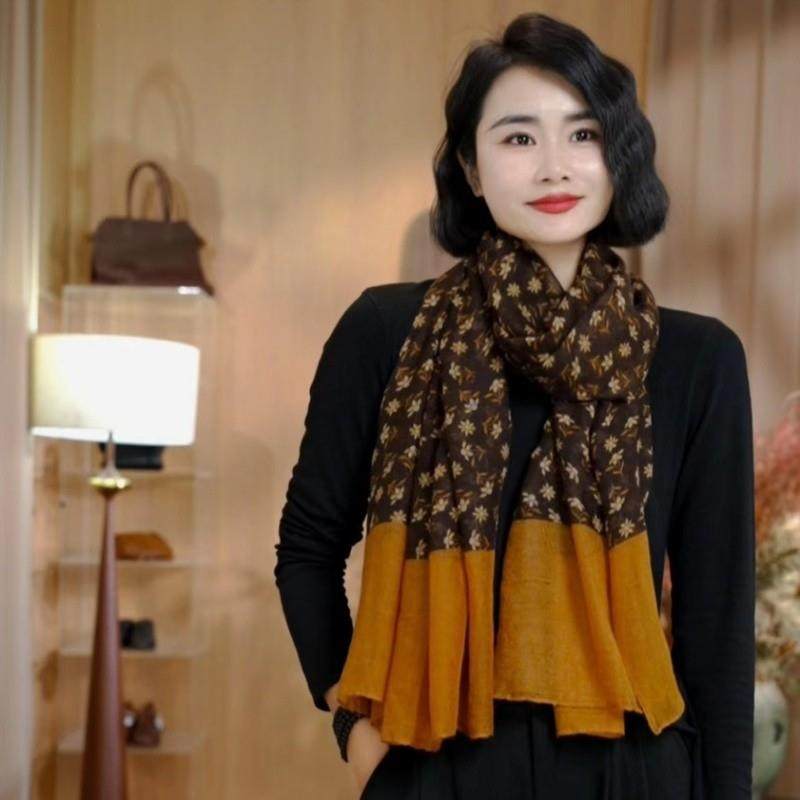 棉麻长款围巾孜禾女款时尚百搭印花优雅气质休闲春秋文艺围脖丝巾