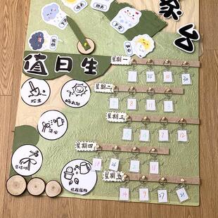 值日生挂牌幼儿园区域气象台文化森林绿色主题墙装饰环创材料森系