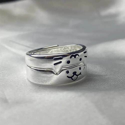 【官方旗舰店】高品质戒指可调节小众设计感女小猫小狗情侣对戒in
