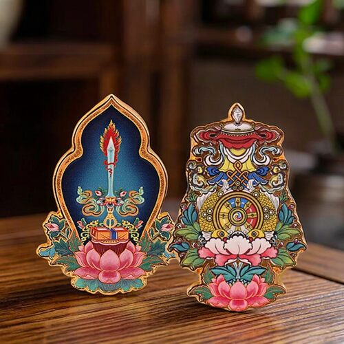 彩绘磁吸合金冰箱贴自粘创意文殊剑八吉祥十相自在磁铁挂饰纪念品